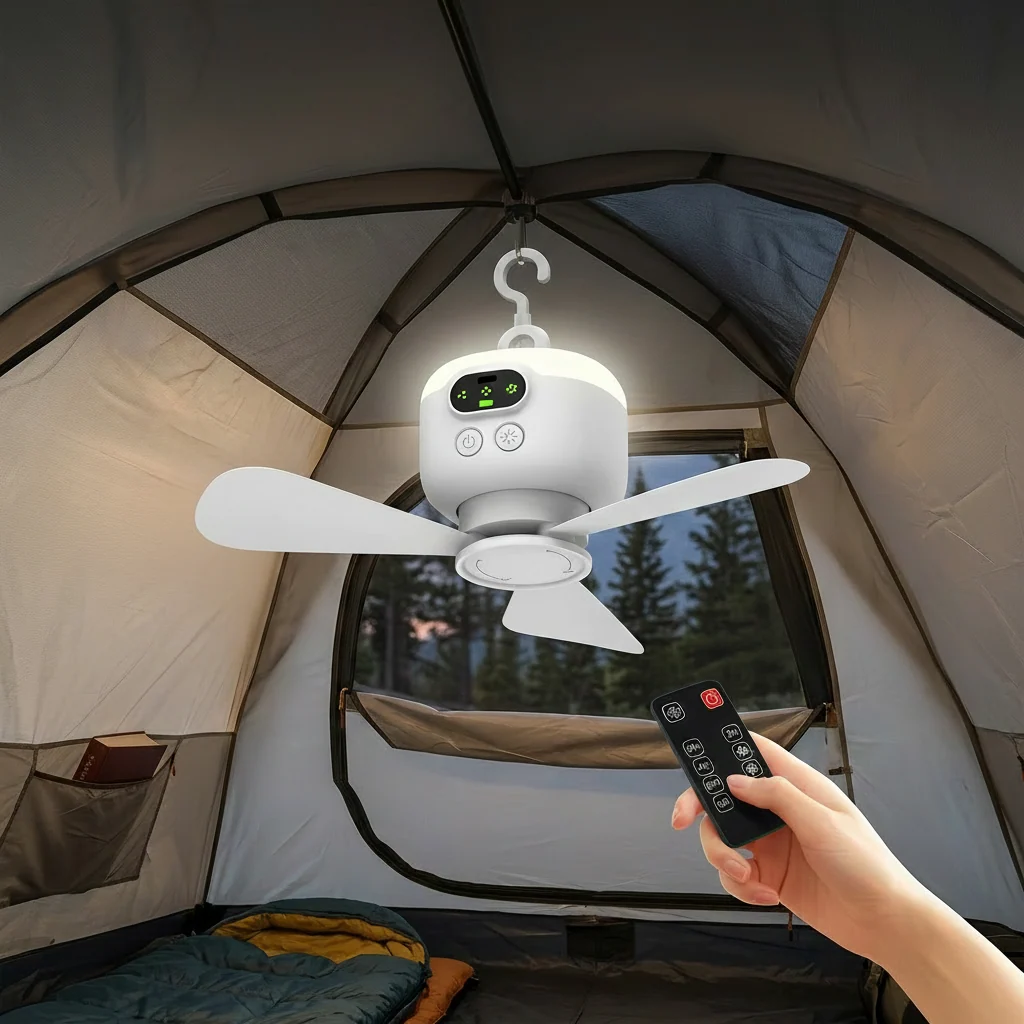 Battery Operated Fan with Light Portable Camping Hanging Fan - Image 4